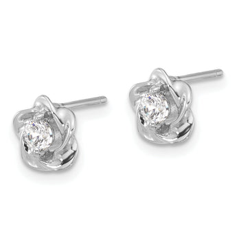 Sterling Silver Rhodium-plated CZ Flower Post Earrings