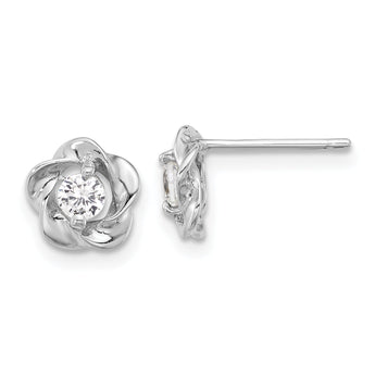 Sterling Silver Rhodium-plated CZ Flower Post Earrings
