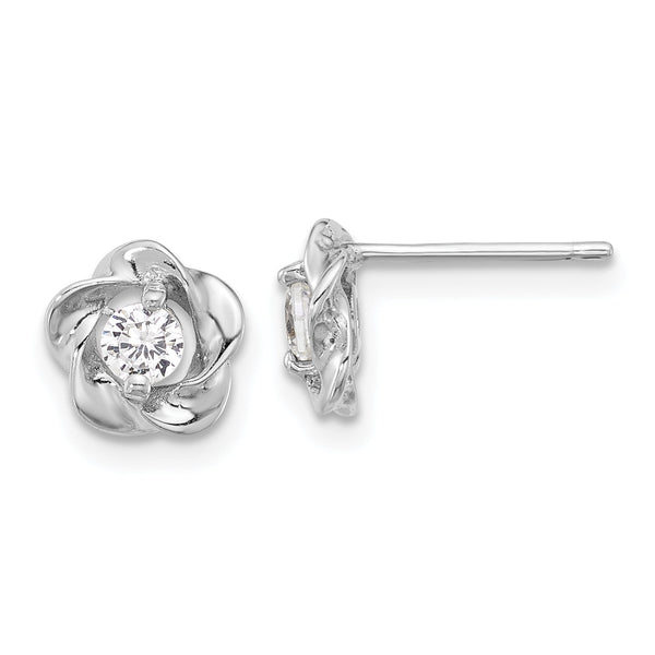 Sterling Silver Rhodium-plated CZ Flower Post Earrings