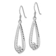 SS Rhod-Plated Polished Textured Teardrop w/Flower Dangle Earrings