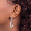 SS Rhod-Plated Polished Textured Teardrop w/Flower Dangle Earrings