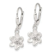 Sterling Silver Satin Polished and D/C Floral Leverback Earrings