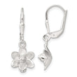 Sterling Silver Satin Polished and D/C Floral Leverback Earrings