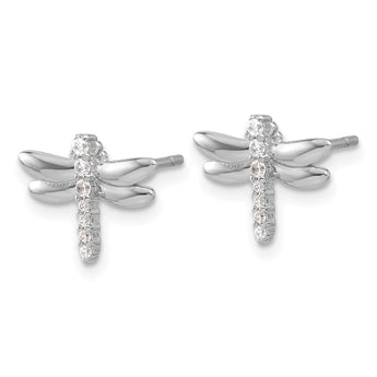 Sterling Silver Rhodium-plated CZ Dragonfly Post Earrings