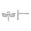 Sterling Silver Rhodium-plated CZ Dragonfly Post Earrings