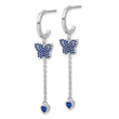 Sterling Silver Rhodium-plated Blue CZ Butterfly Heart Post Hoop Earrings