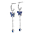 Sterling Silver Rhodium-plated Blue CZ Butterfly Heart Post Hoop Earrings - Birthstone Company
