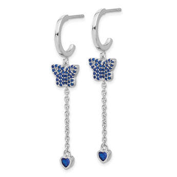 Sterling Silver Rhodium-plated Blue CZ Butterfly Heart Post Hoop Earrings - Birthstone Company