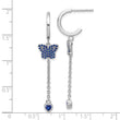 Sterling Silver Rhodium-plated Blue CZ Butterfly Heart Post Hoop Earrings