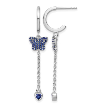 Sterling Silver Rhodium-plated Blue CZ Butterfly Heart Post Hoop Earrings - Birthstone Company