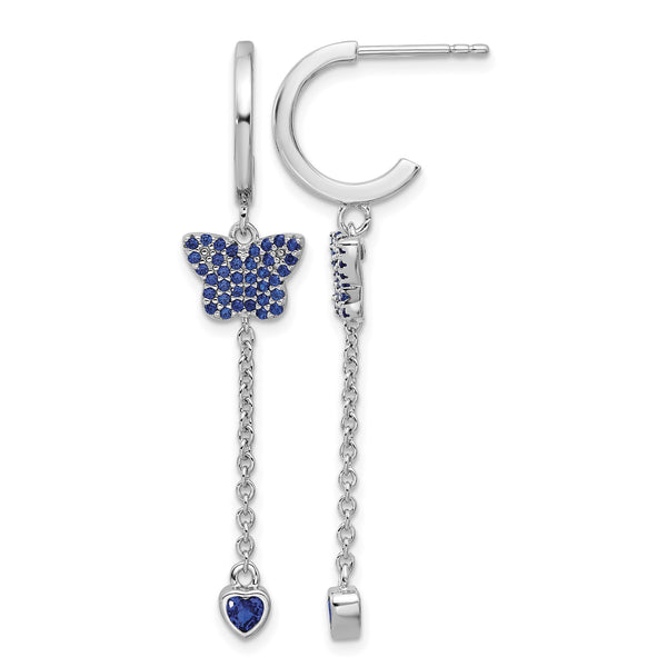 Sterling Silver Rhodium-plated Blue CZ Butterfly Heart Post Hoop Earrings - Birthstone Company