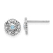 Sterling Silver Rhodium-plated Aqua CZ Snowflake Post Earrings