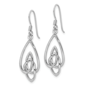 Sterling Silver Rhodium-Plated Polished Dangle Celtic Knot Design Earrings