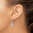 Sterling Silver Polished CZ Cross Dangle Post C-Hoop Earrings - Birthstone Company