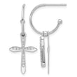 Sterling Silver Polished CZ Cross Dangle Post C-Hoop Earrings - Birthstone Company