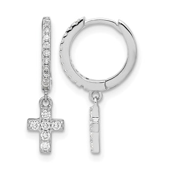 Sterling Silver RH-plated Polished CZ Cross Dangle Round Hoop Earrings - Birthstone Company