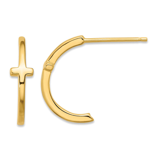 Sterling Silver Gold-tone Polished Cross Post J-Hoop Earrings