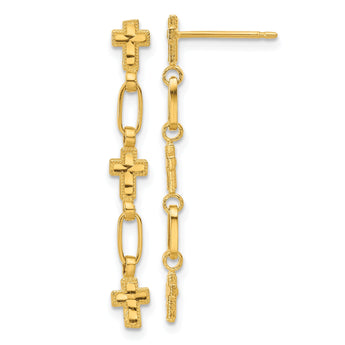 Sterling Silver Gold-tone Polished & Textured Cross Post Dangle Earrings