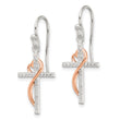 Sterling Silver & Rose-tone Polished CZ Heart Cross Dangle Earrings - Birthstone Company
