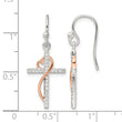 Sterling Silver & Rose-tone Polished CZ Heart Cross Dangle Earrings - Birthstone Company