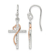 Sterling Silver & Rose-tone Polished CZ Heart Cross Dangle Earrings - Birthstone Company