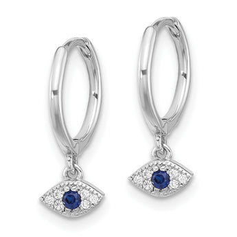 Sterling Silver RH-plated Blue & White CZ Evil Eye Dangle Hoop Earrings - Birthstone Company