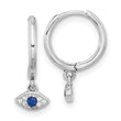 Sterling Silver RH-plated Blue & White CZ Evil Eye Dangle Hoop Earrings