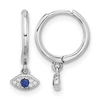 Sterling Silver RH-plated Blue & White CZ Evil Eye Dangle Hoop Earrings - Birthstone Company