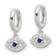 Sterling Silver E-Coating Blue & White CZ Evil Eye Dangle Hoop Earrings - Birthstone Company