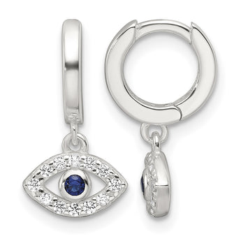 Sterling Silver E-Coating Blue & White CZ Evil Eye Dangle Hoop Earrings - Birthstone Company