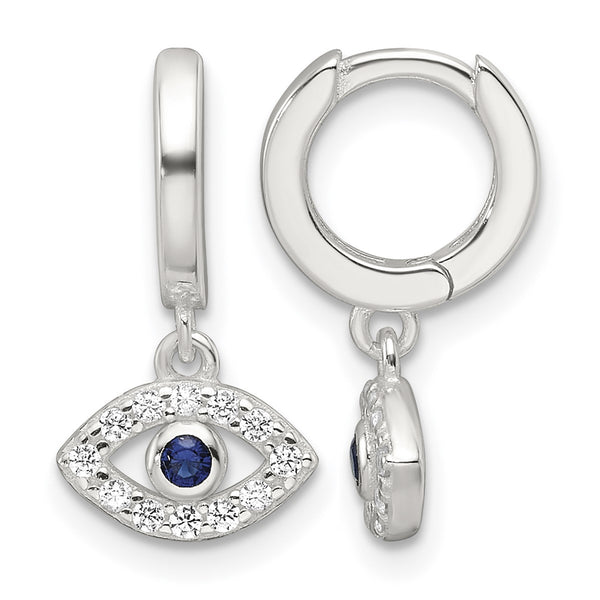 Sterling Silver E-Coating Blue & White CZ Evil Eye Dangle Hoop Earrings - Birthstone Company
