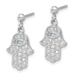 Sterling Silver RH-pltd Blue/White CZ Evil Eye Hamsa Post Dangle Earrings - Birthstone Company