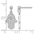 Sterling Silver RH-pltd Blue/White CZ Evil Eye Hamsa Post Dangle Earrings - Birthstone Company