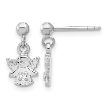 Sterling Silver Rhodium-plated Polished CZ Angel Post Dangle Earrings - Birthstone Company