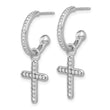 Sterling Silver Polished CZ Dangle Cross Post C-Hoop Earrings - Birthstone Company