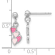 Sterling Silver Rhodium-plated Pink Enameled Hearts Children's Post Dangle Earrings