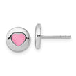 Sterling Silver Rhodium-plated Pink Enameled Heart Circle Children's Post Earrings