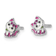 Sterling Silver RH-plated Multicolor Enameled Kitty Children's Post Earring