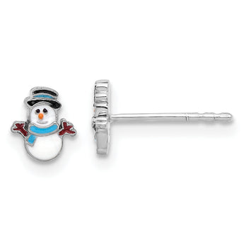 Sterling Silver Rhodium-plated Enamel Snowman Children's Post Earrings