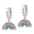 Sterling Silver E-Coating Polished Multicolor CZ Dangle Rainbow Children's Round Hoop Earrings - Birthstone Company