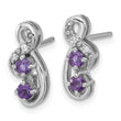 Sterling Silver Rhodium-plated Amethyst and CZ Swirl Post Earrings