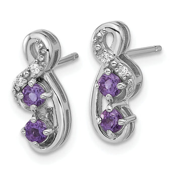 Sterling Silver Rhodium-plated Amethyst and CZ Swirl Post Earrings