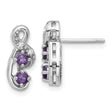 Sterling Silver Rhodium-plated Amethyst and CZ Swirl Post Earrings