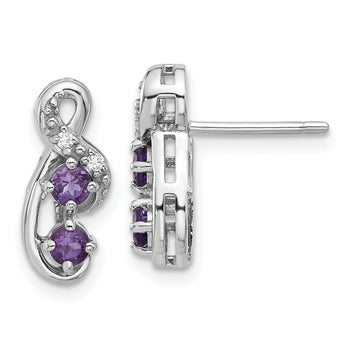 Sterling Silver Rhodium-plated Amethyst and CZ Swirl Post Earrings