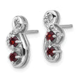 Sterling Silver Rhodium-plated Garnet and CZ Swirl Post Earrings