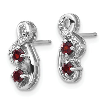 Sterling Silver Rhodium-plated Garnet and CZ Swirl Post Earrings