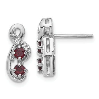Sterling Silver Rhodium-plated Garnet and CZ Swirl Post Earrings