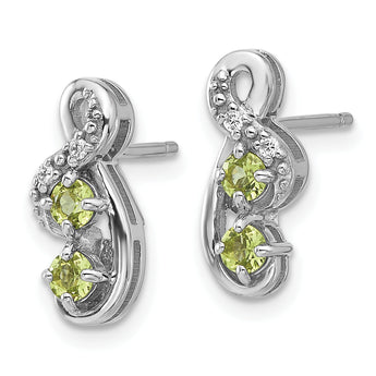 Sterling Silver Rhodium-plated Peridot and CZ Swirl Post Earrings