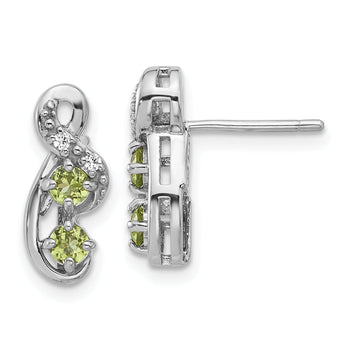 Sterling Silver Rhodium-plated Peridot and CZ Swirl Post Earrings
