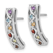 Sterling Silver Rhodium-pl Rainbow Multi Gemstone Post Earrings